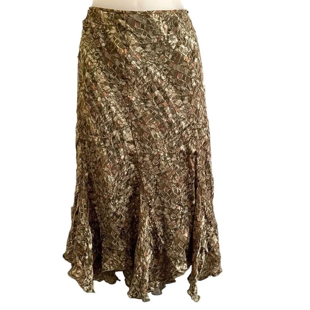 Anne Klein Silk Flowy Boho Maxi Y2K Size 16 Green Fairy Midi Maxi Skirt